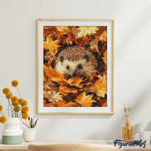 Afbeelding in Gallery-weergave laden, Diamond Painting - Egel in herfstbladeren reeds ingelijst