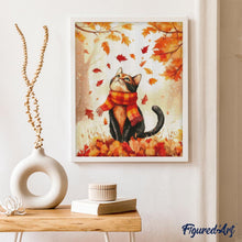 Afbeelding in Gallery-weergave laden, Diamond Painting - Speelse herfstkat reeds ingelijst