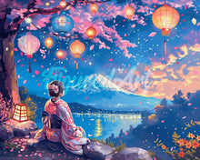 Afbeelding in Gallery-weergave laden, Diamond Painting - Meisje, Lantaarns en Mount Fuji