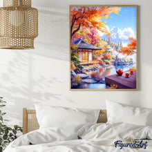 Afbeelding in Gallery-weergave laden, Diamond Painting - Theehuis in de Herfst bij het Meer reeds ingelijst