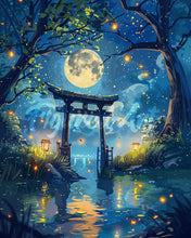 Afbeelding in Gallery-weergave laden, Diamond Painting - Torii bij Maanlicht en Vuurvliegjes