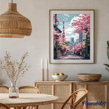 Afbeelding in Gallery-weergave laden, Diamond Painting - Tokyo Sakura-straat reeds ingelijst