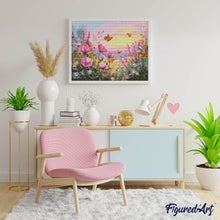 Afbeelding in Gallery-weergave laden, Diamond Painting - Zonsondergang tussen de Bloemen