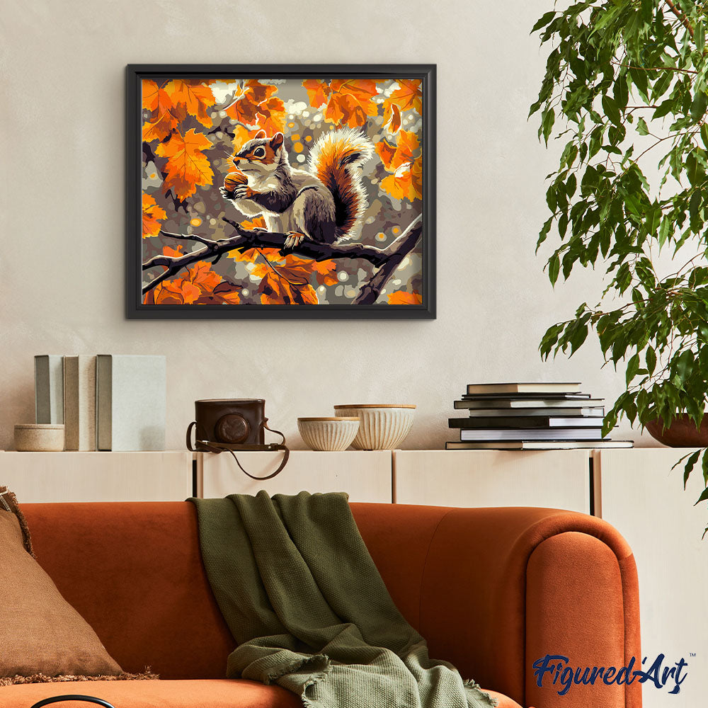 Figured'Art Schilderen op Nummer Volwassenen canvas Eekhoorn - Handwerk acrylverf Kit DIY Compleet - 40x50cm met DIY houten lijst Figured'Art Schilderen op Nummer Volwassenen canvas Eekhoorn - Handwerk acrylverf Kit DIY Compleet - 40x50cm met DIY houten lijst