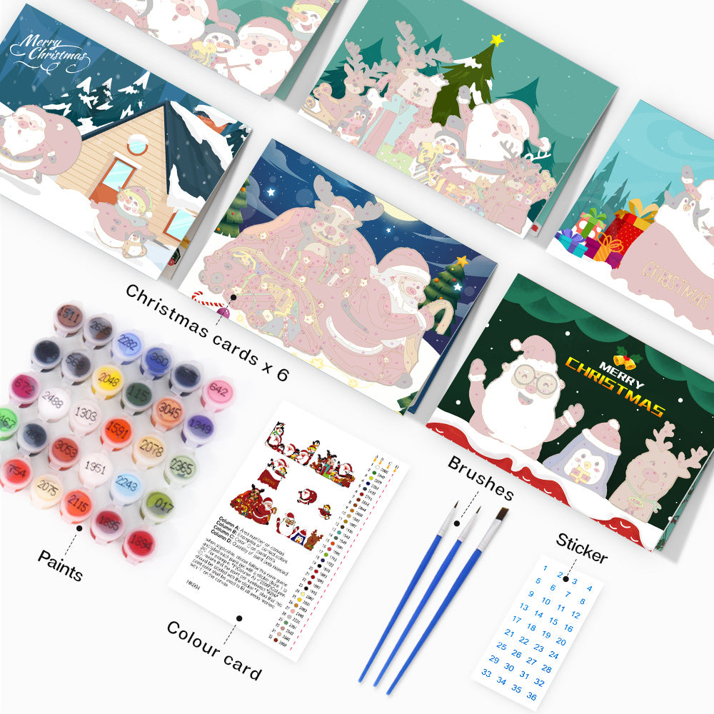6 STUKS Kerstmis Diamant Kunst Schilderij Wenskaarten Set, DIY Diamant Kunst Kerstkaarten, Retro Kerstkaart Maak-kits voor Familie Vrienden Handgemaakt Cadeau