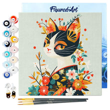 Afbeelding in Gallery-weergave laden, Mini Schilderen op Nummer met Frame - Floral Kat in Kimono