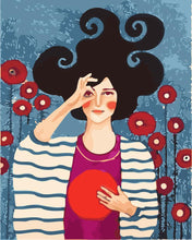 Afbeelding in Gallery-weergave laden, Schilderen op Nummer - Portret van een vrouw en rode ronde