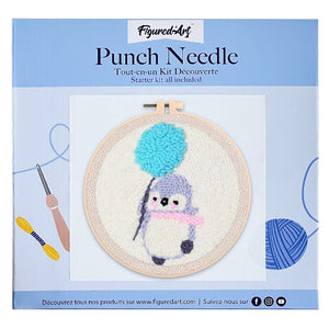 Punch Needle pakket Pinguïn met een Paardebloem