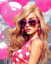 Afbeelding in Gallery-weergave laden, Diamond Painting - Roze Ballonnen en de Diva 40x50cm reeds ingelijst