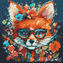 Afbeelding in Gallery-weergave laden, Mini Diamond Painting 25x25 cm - Modieuze vos met bloemen