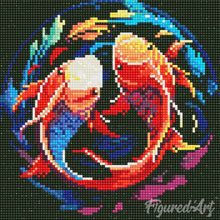 Afbeelding in Gallery-weergave laden, Mini Diamond Painting 25x25 cm - Kleurrijke Koi Karpers