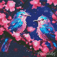Afbeelding in Gallery-weergave laden, Mini Diamond Painting 25x25 cm - Glinsterende Blauwe Vogels