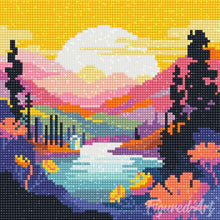 Afbeelding in Gallery-weergave laden, Mini Diamond Painting 25x25 cm - Kleurrijke Zonsondergang bij het Meer