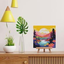 Afbeelding in Gallery-weergave laden, Mini Diamond Painting 25x25 cm - Kleurrijke Zonsondergang bij het Meer