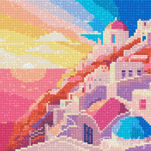 Afbeelding in Gallery-weergave laden, Mini Diamond Painting 25x25 cm - Zonsondergang in Santorini