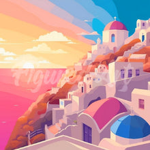 Afbeelding in Gallery-weergave laden, Mini Diamond Painting 25x25 cm - Zonsondergang in Santorini