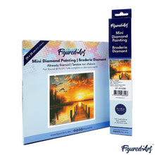 Afbeelding in Gallery-weergave laden, Mini Diamond Painting 25x25 cm - Gouden Meer Zonsondergang