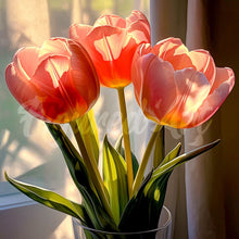 Afbeelding in Gallery-weergave laden, Mini Diamond Painting 25x25 cm - Perzikkleurige Tulpen