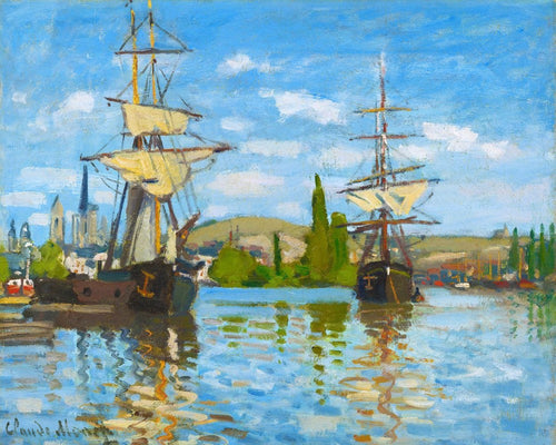 Kruissteek borduren - Bootjes varen op de Seine in Rouen - Monet