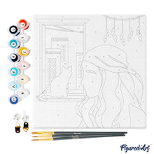 Afbeelding in Gallery-weergave laden, Mini Schilderen op Nummer met Frame - Vrouw en haar kat bij het raam