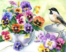 Afbeelding in Gallery-weergave laden, Diamond Painting - Vogeltje en kopje bloemen dieren, vogels, Diamond Painting Dieren, Diamond Painting Bloemen, bloemen