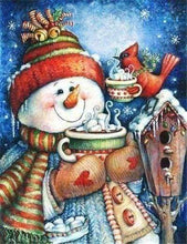 Afbeelding in Gallery-weergave laden, Diamond Painting - Sneeuwpop en warme chocolademelk Diamond Painting Landschappen, landschappen, winter