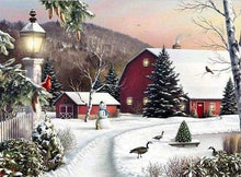 Afbeelding in Gallery-weergave laden, Diamond Painting - Besneeuwde boerderij Diamond Painting Landschappen, landschappen