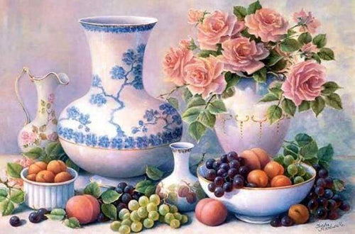 Diamond Painting - Vazen en fruit Diamond Painting Bloemen, Diamond Painting Keuken, bloemen, keuken