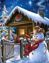 Afbeelding in Gallery-weergave laden, Diamond Painting - Winterhuis en sneeuwpop Diamond Painting Landschappen, landschappen, winter