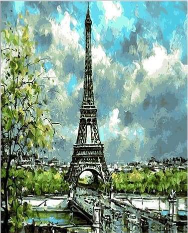 Schilderen op Nummer - Eiffeltoren bewolkte dag