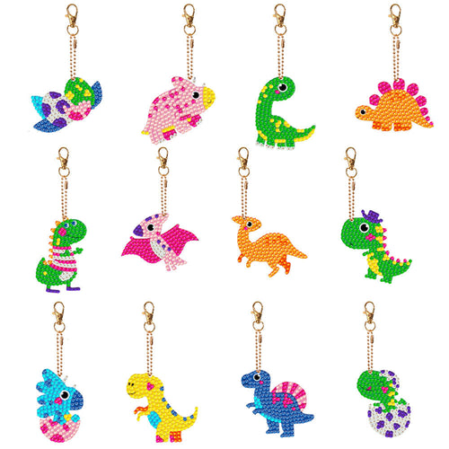 Sleutelhangers Diamond Painting 5D Dinosaurus 12 Stuks