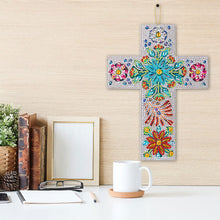 Afbeelding in Gallery-weergave laden, Decoratieve Hanger Diamond Painting Kruis met Bloemen