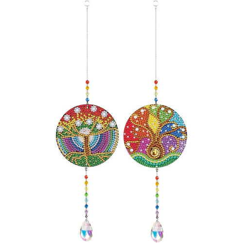 Kristallen Klok Diamond Painting 5D Levensboom 2 Stuks