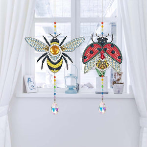 Kristallen Klok Diamond Painting 5D Bij met Lieveheersbeestje 2 Stuks