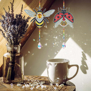 Kristallen Klok Diamond Painting 5D Bij met Lieveheersbeestje 2 Stuks