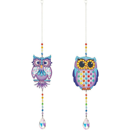 Kristallen Windgong Diamond Painting 5D Uilen met 2 Stuks