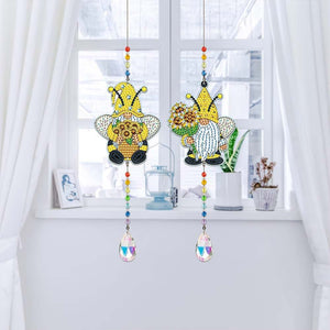 Kristallen Windgong Diamond Painting 5D Kabouters met Zonnebloem 2 Stuks