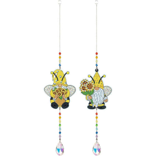 Kristallen Windgong Diamond Painting 5D Kabouters met Zonnebloem 2 Stuks