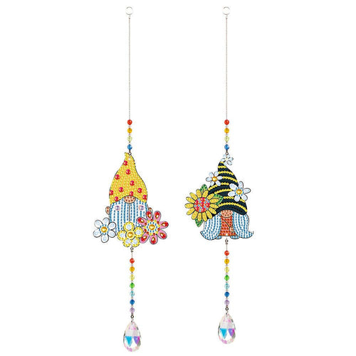 Kristallen Windgong Diamond Painting 5D Kabouter met Zonnebloem 2 Stuks