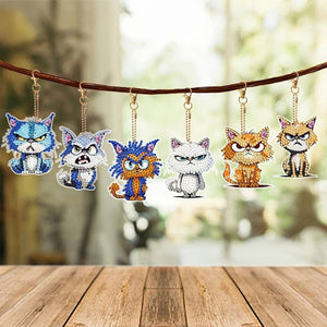 Diamond Painting Sleutelhangers 5D Stoute Katten 6 Stuks