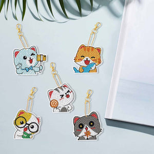 Diamond Painting Sleutelhanger 5D - Katten 5 Stuks