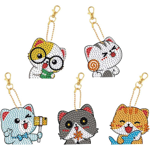 Diamond Painting Sleutelhangers 5D - Katten 5 Stuks