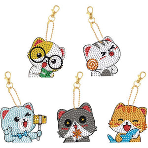 Diamond Painting Sleutelhangers 5D - Katten 5 Stuks
