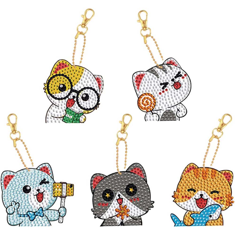 Diamond Painting Sleutelhangers 5D - Katten 5 Stuks