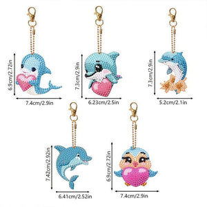 Diamond Painting Sleutelhanger 5D met Dolfijnen 5 Stuks