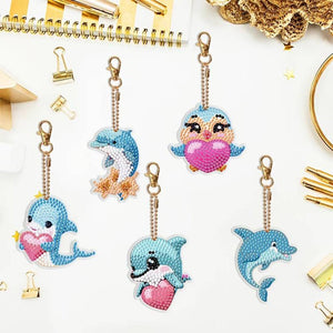 Diamond Painting Sleutelhanger 5D met Dolfijnen 5 Stuks