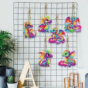 Diamond Painting Sleutelhanger 5D Draak 6 Stuks