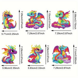 Diamond Painting Sleutelhanger 5D Draak 6 Stuks