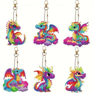 Diamond Painting Sleutelhangers 5D Draak 6 Stuks