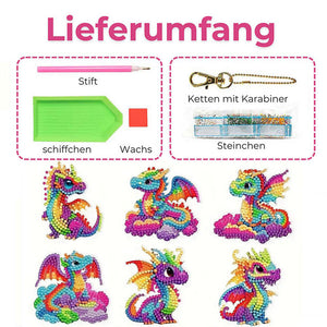Diamond Painting Sleutelhanger 5D Draak 6 Stuks